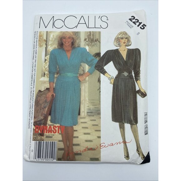 McCall's DYNASTY Collection 80s 2215 Misses' Dress & Belt Pattern 8 Uncut 1985 - Picture 2 of 6